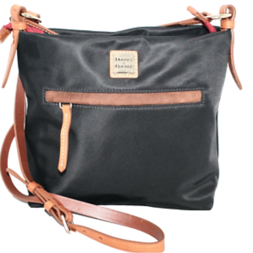 Dooney & Bourke Daisy Letter Carrier Nylon Black and Tan Crossbody Bag